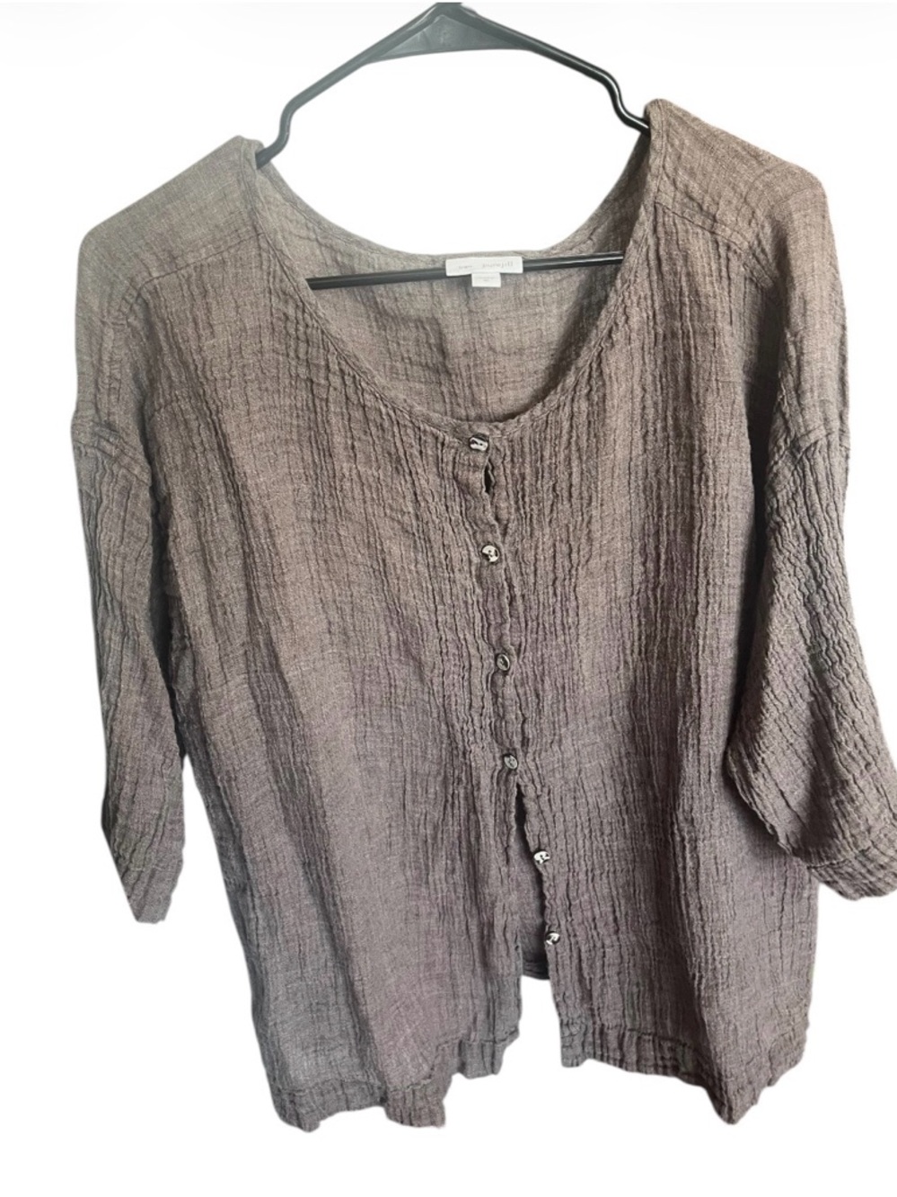 Women's Textured Button-Front Shirt in Taupe